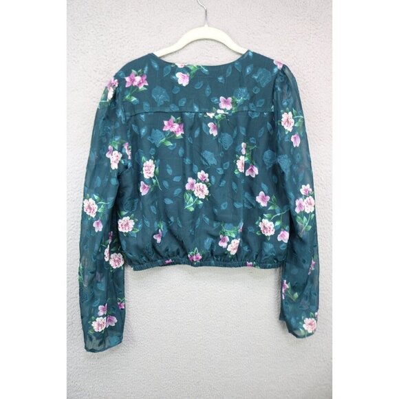 Mi Ami Long Sheer Puff Sleeve Cropped Floral Top-Medium-Elastic Waist-BOHO - Picture 9 of 11